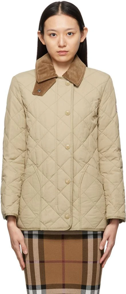 商品Burberry|Beige Diamond Quilted Barn Jacket,价格¥9257,第1张图片