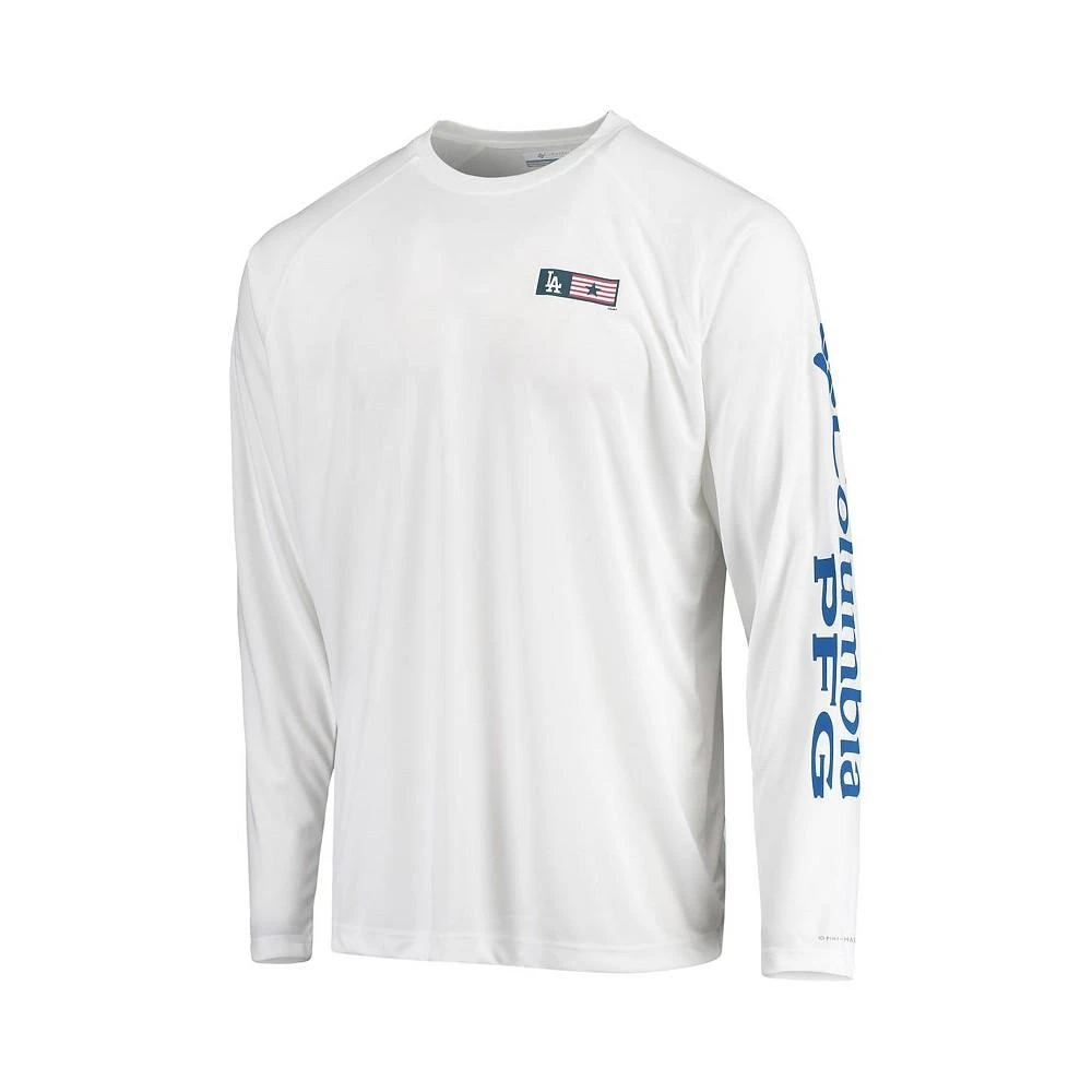 商品Columbia|Men's White Los Angeles Dodgers Americana Terminal Tackle Omni-Shade Raglan Long Sleeve T-shirt,价格¥449,第3张图片详细描述