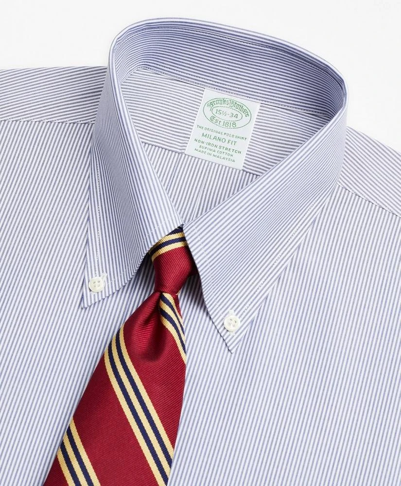 商品Brooks Brothers|Stretch Milano Slim-Fit Dress Shirt, Non-Iron Poplin Button-Down Collar Fine Stripe,价格¥971,第2张图片详细描述