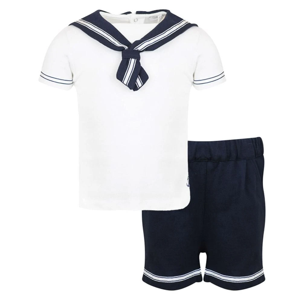 商品Patachou|White & Navy T Shirt & Shorts Sailor Set,价格¥159,第1张图片