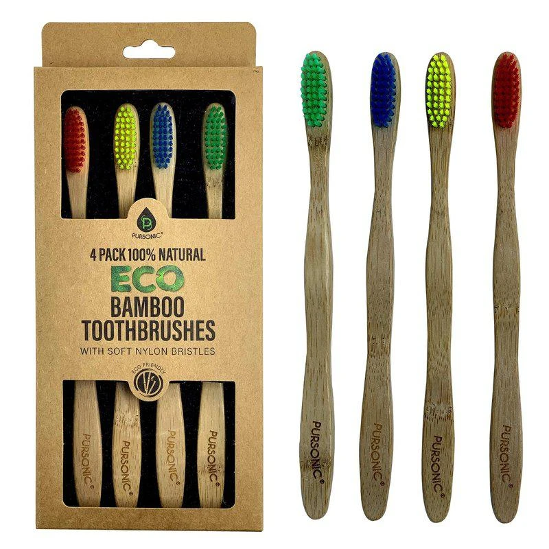 商品PURSONIC|100% Natural Eco Bamboo Toothbrushes 4 Pack,价格¥151,第1张图片