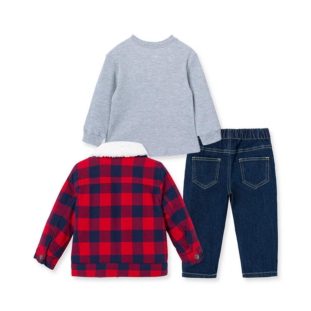 Baby Boys Plaid Jacket, T-shirt and Jeans, 3-Piece Set商品第2张图片规格展示