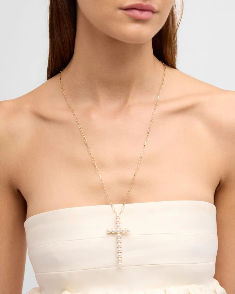 商品Pearls By Shari|18K Yellow Gold Akoya Pearl Long Cross Pendant Necklace, 36"L,价格¥49661,第2张图片详细描述