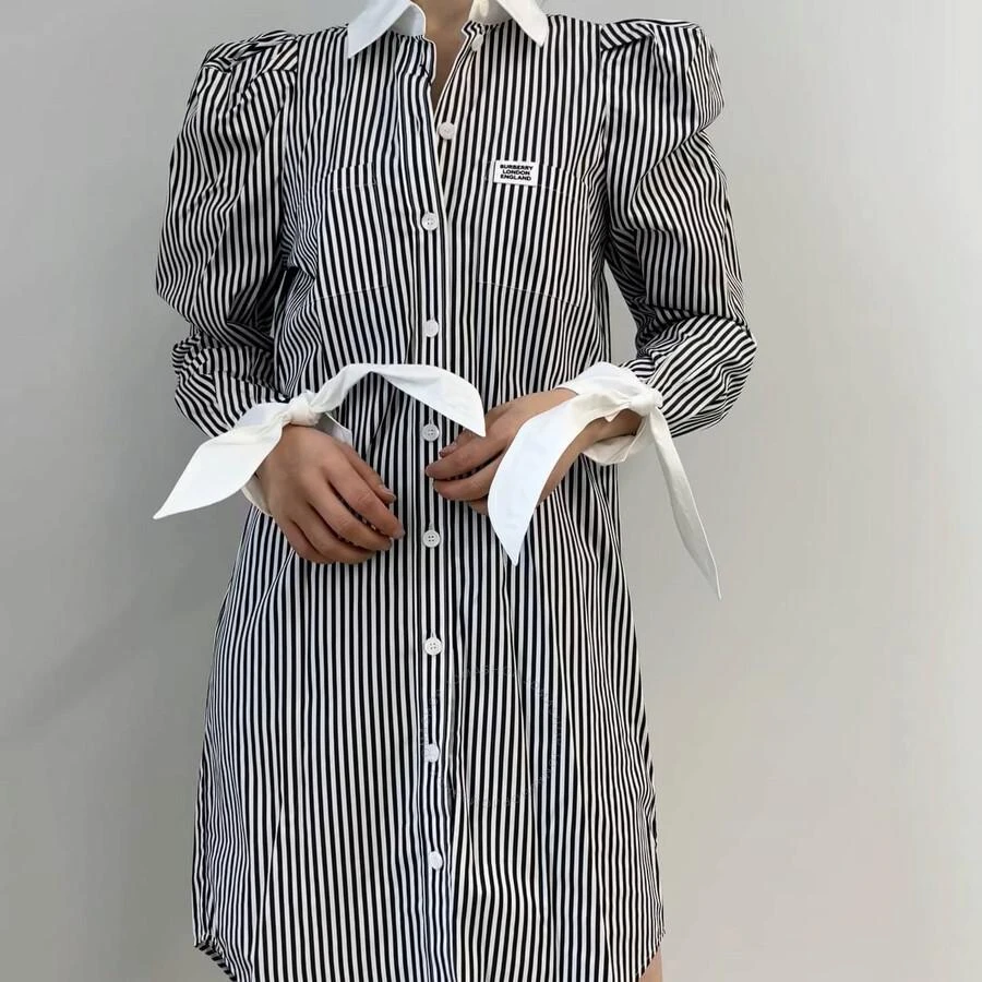 商品Burberry|Ladies Black Striped Cotton Poplin Shirt Dress,价格¥1626,第1张图片