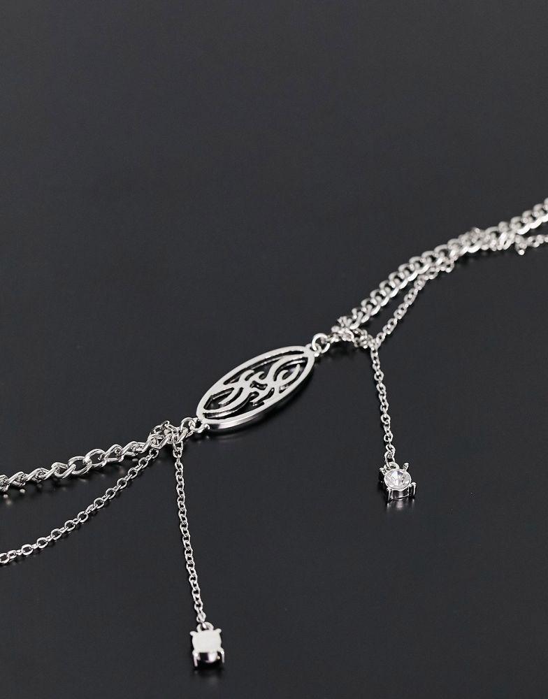 商品Reclaimed Vintage|Reclaimed Vintage tattoo pendant choker with drop details in silver,价格¥98,第6张图片详细描述