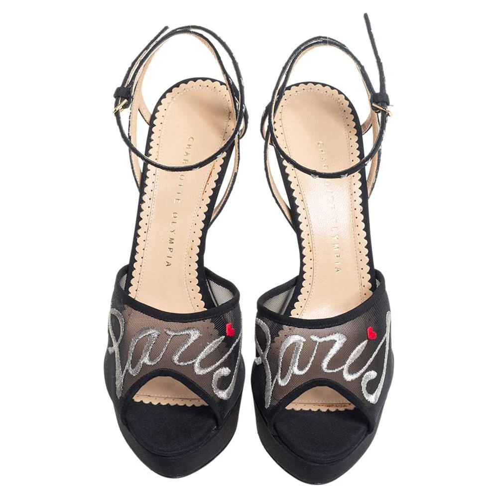 商品Charlotte Olympia|Charlotte Olympia Black Mesh and Fabric Paris Platform Sandals Size 40,价格¥1323,第3张图片详细描述