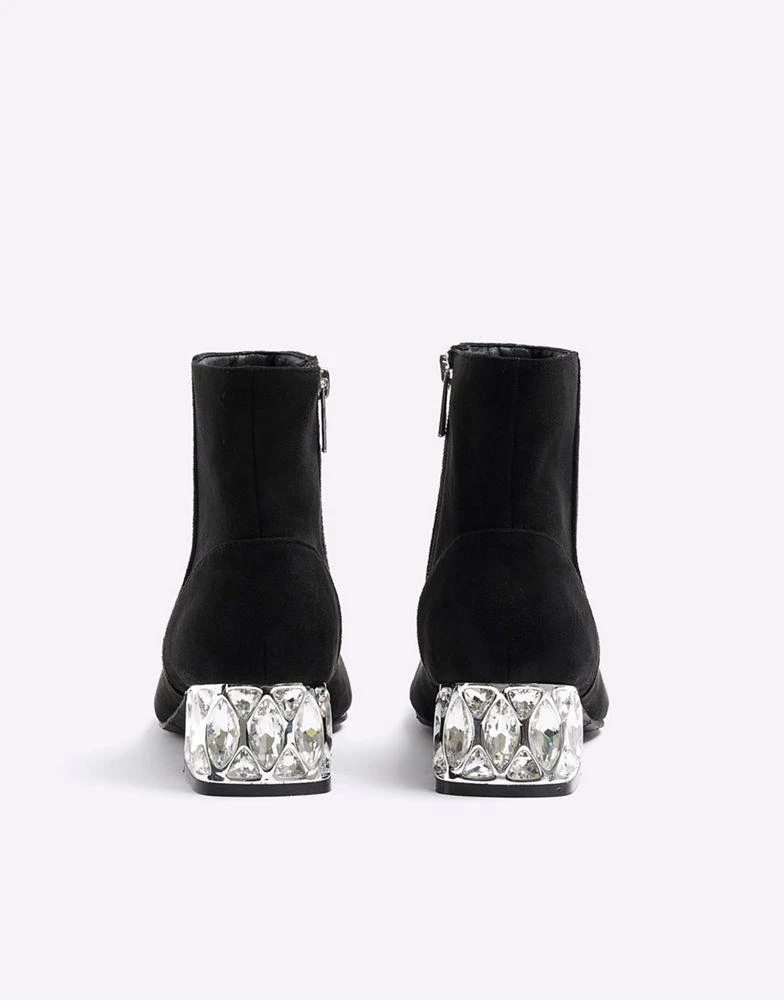 商品River Island|River Island Suedette diamante heel ankle boots in black,价格¥486,第3张图片详细描述