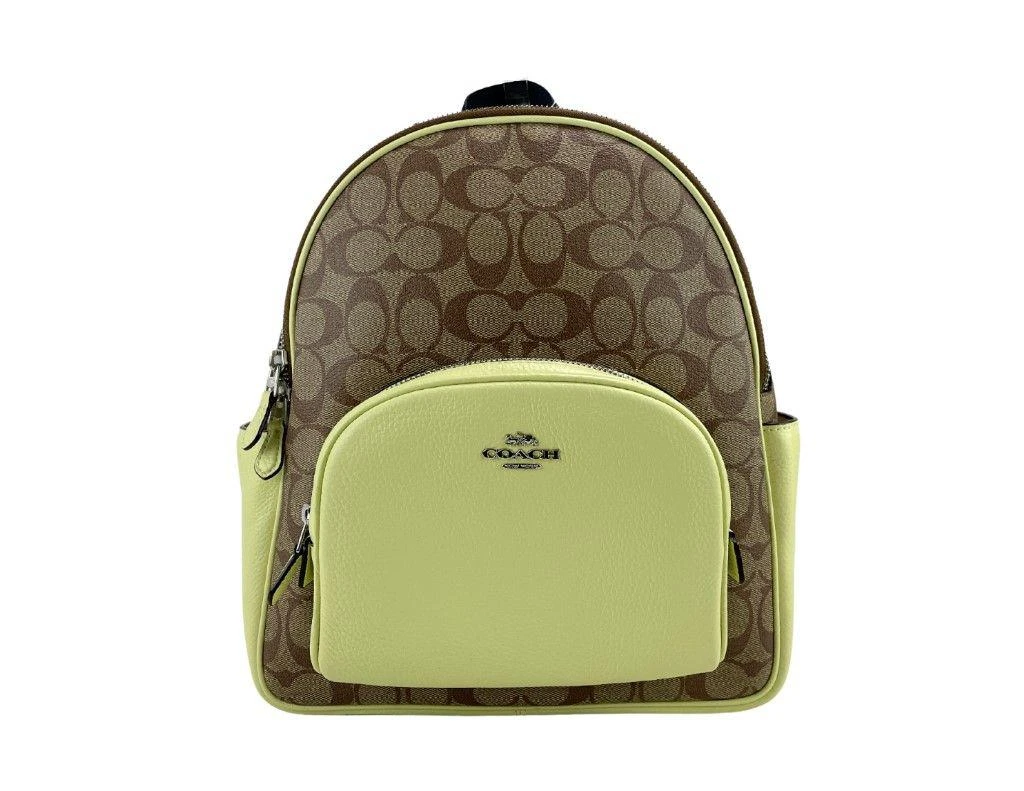 商品Coach|COACH (5671) Court Signature Leather Khaki/Pale Lime Medium Backpack Bookbag Bag,价格¥2790,第1张图片