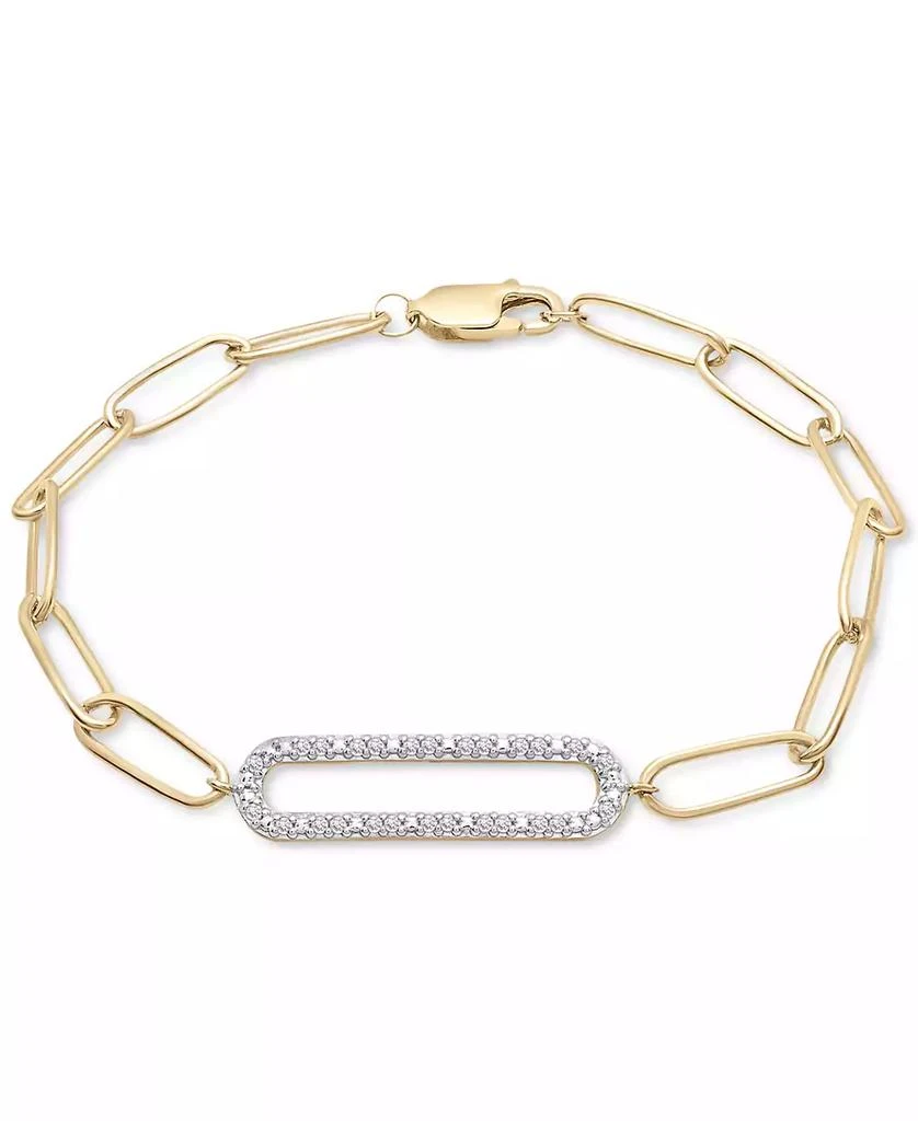 商品Macy's|Diamond Elongated Pavé Link Paperclip Link Bracelet (1/6 ct. t.w.) in 14k Gold-Plated Sterling Silver, Created for Macy's,价格¥374,第1张图片