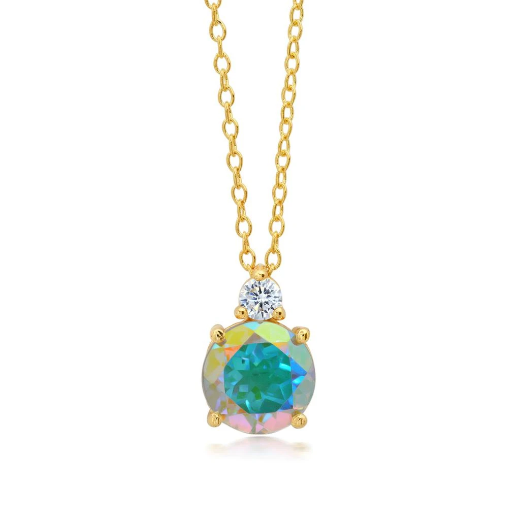 商品Nicole Miller|18k Yellow Gold Overlay over Sterling Silver Round Gemstone Pendant Necklace with CZ Accents on 18 Inch Adjustable Chain,价格¥412,第4张图片详细描述