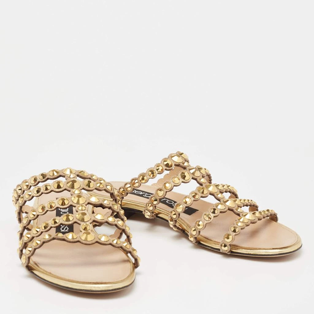 商品[二手商品] Sergio Rossi|Sergio Rossi Gold Crystal Studded Leather Flat Slides Size 36,价格¥1039,第4张图片详细描述