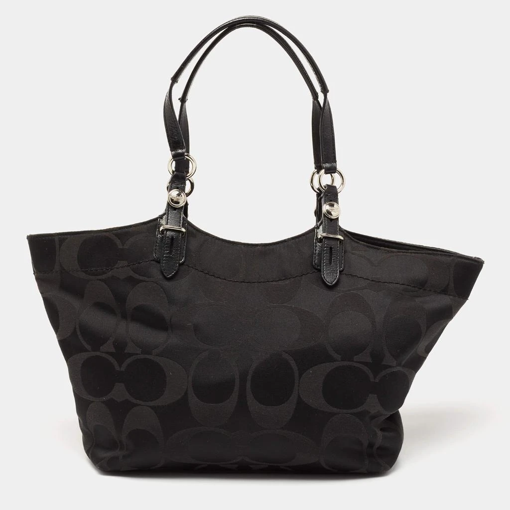 商品[二手商品] Coach|Coach Black Signature Canvas and Patent Leather Shoulder Bag,价格¥809,第1张图片