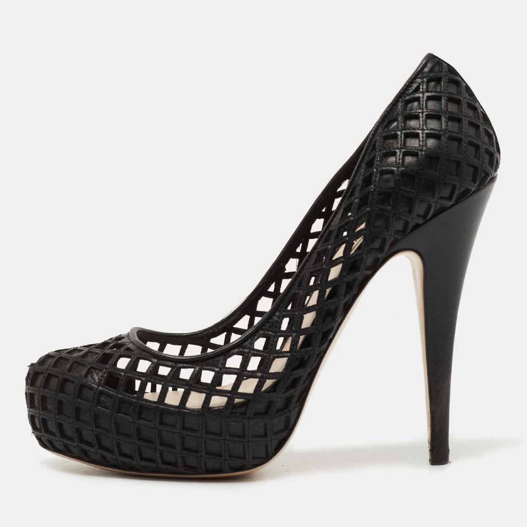 二手商品] Miu Miu]Miu Miu Black Woven Leather Platform Pumps Size