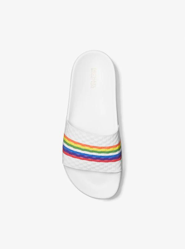 商品Michael Kors|Tyra Rainbow Stripe Embossed Leather Slide Sandal,价格¥370,第3张图片详细描述