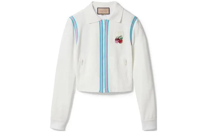 商品[国内直发] Gucci|古驰 FW24 Logo樱桃刺绣拉链长袖针织衫 女款 白色,价格¥5328,第1张图片