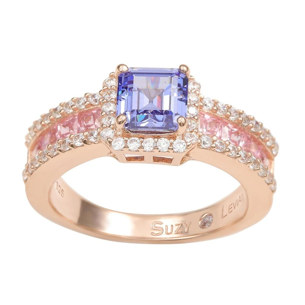 商品Suzy Levian|Rose Gold Sterling Silver Blue Tanzanite Pink Cubic Zirconia Engagement Ring,价格¥773,第2张图片详细描述