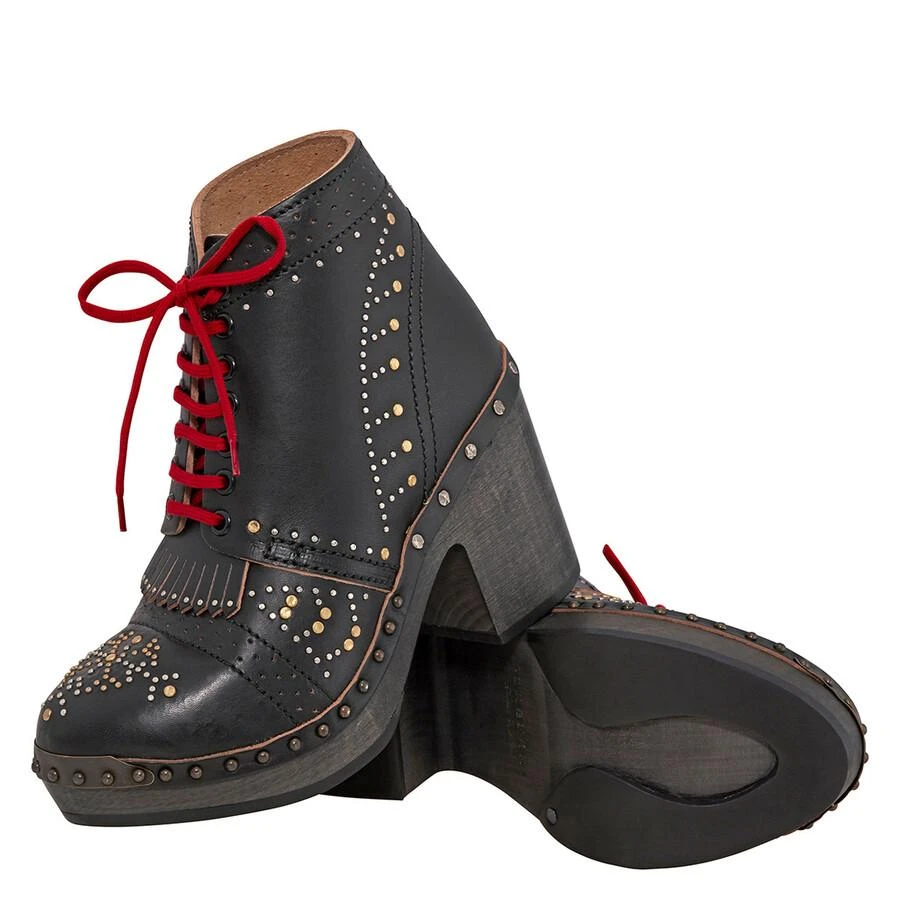商品Burberry|Riveted Antrim Leather Block-heel Clog Boots,价格¥1298,第2张图片详细描述