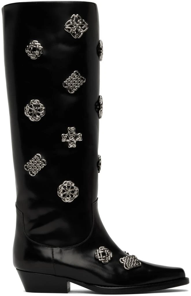 商品Toga Pulla|SSENSE Exclusive Black Leather Embellished Tall Boots,价格¥2719,第1张图片