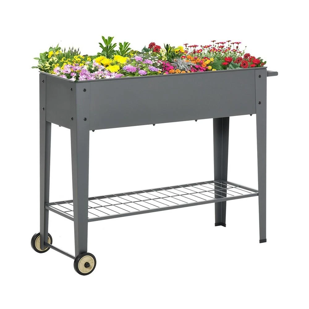 商品Outsunny|Elevated Plant Bed w/ Drainage Hole & Bottom Shelving for Tools, Grey,价格¥754,第1张图片
