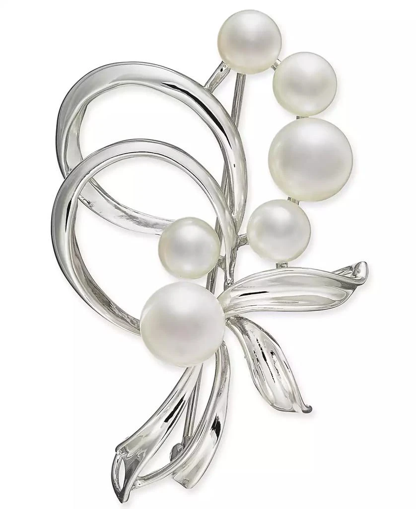 商品Macy's|Cultured Freshwater Pearl (7mm & 5mm) Pin in Sterling Silver and 18k Gold Over Silver,价格¥380,第1张图片