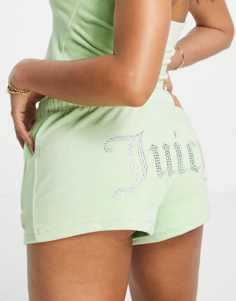 Juicy Couture co-ord velour track shorts with diamante branding in mint商品第4张图片规格展示