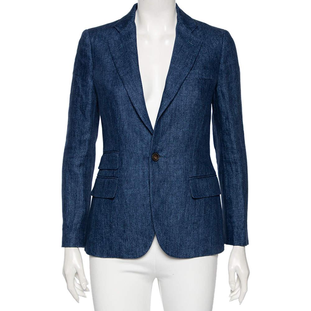Polo Ralph Lauren Indigo Blue Linen Button Front Blazer S商品第1张图片规格展示