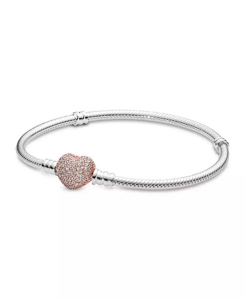 商品PANDORA|Moments Cubic Zirconia Pave Heart Clasp Snake Chain Bracelet,价格¥979,第1张图片