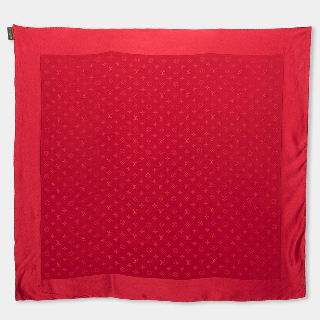 Louis Vuitton Dark Red Monogram Jacquard Silk Scarf商品第1张图片规格展示