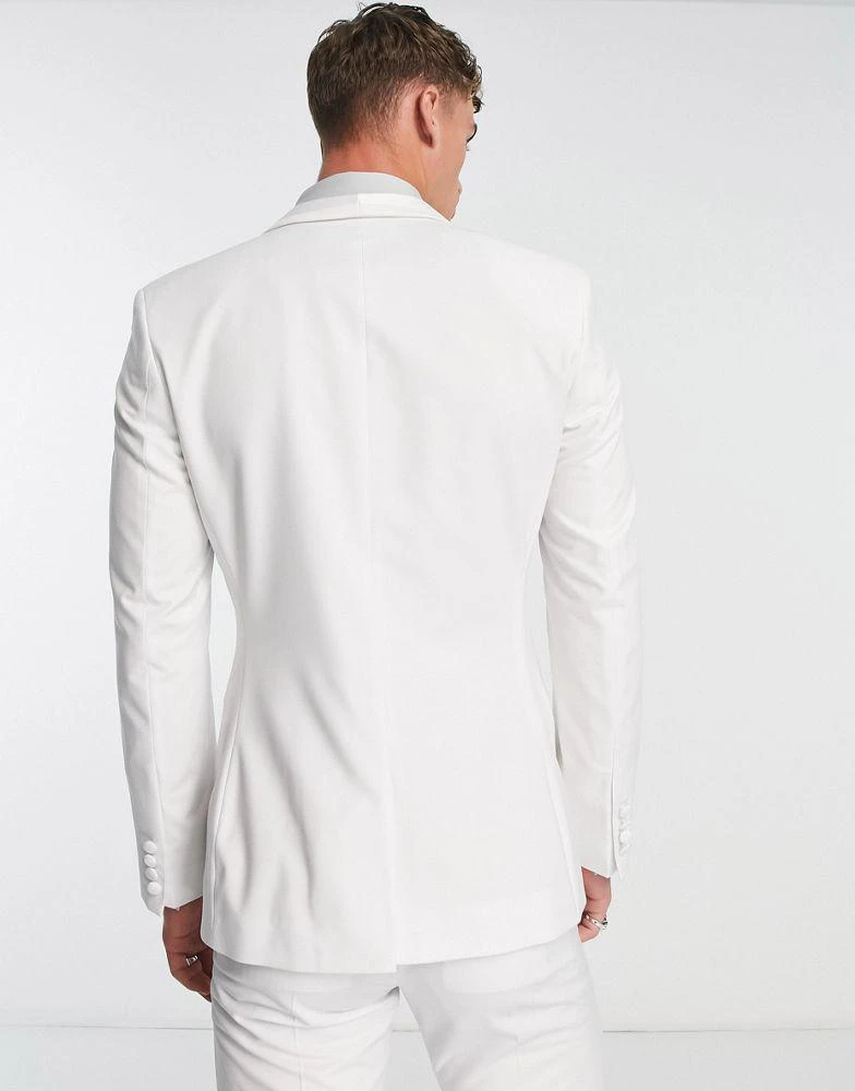 商品ASOS|ASOS DESIGN skinny white on white tuxedo suit jacket with shawl collar,价格¥412,第2张图片详细描述