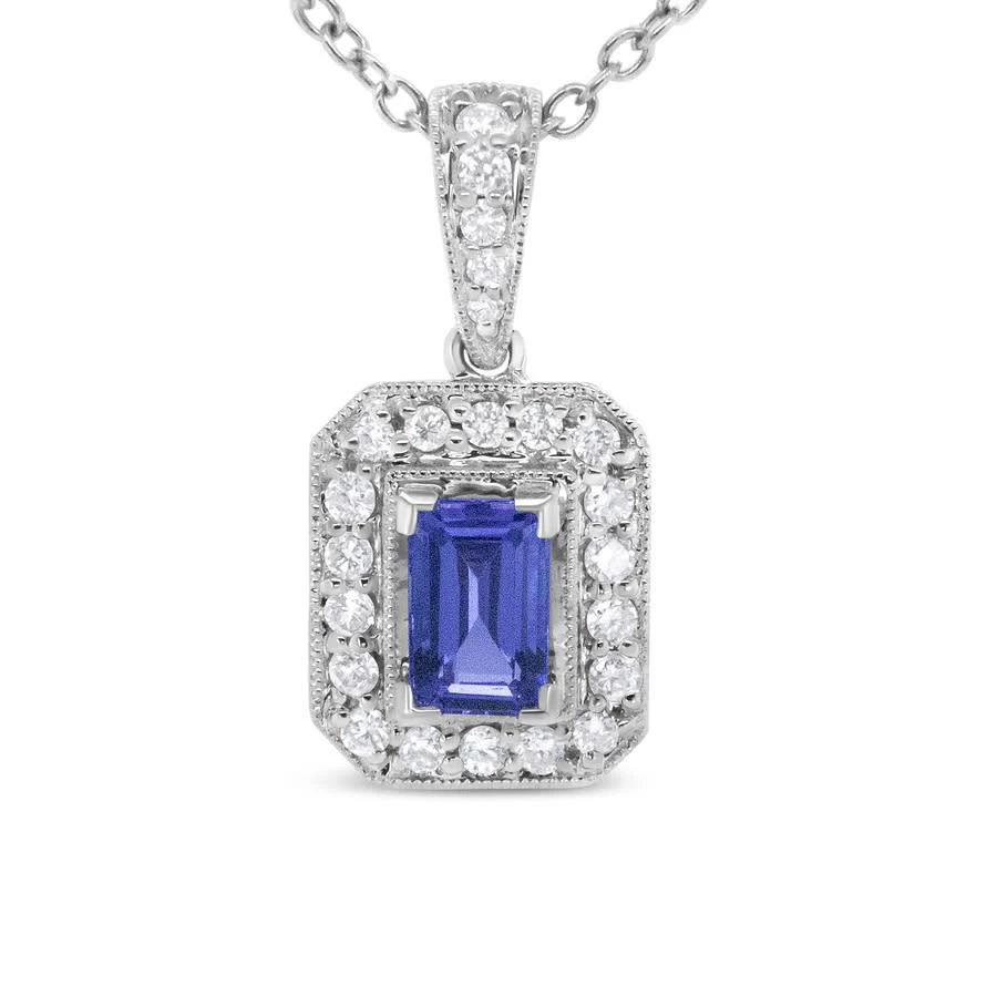 商品Haus Of Brilliance|18K White Gold 1/4 Cttw Round Diamond and 6x4mm Purple Tanzanite Halo 18" Pendant Necklace (H-I Color,价格¥26104,第1张图片