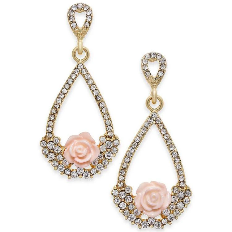商品INC International|I.N.C. Gold-Tone Carved Rose & Pavé Teardrop Drop Earrings, Created for Macy's,价格¥167,第1张图片