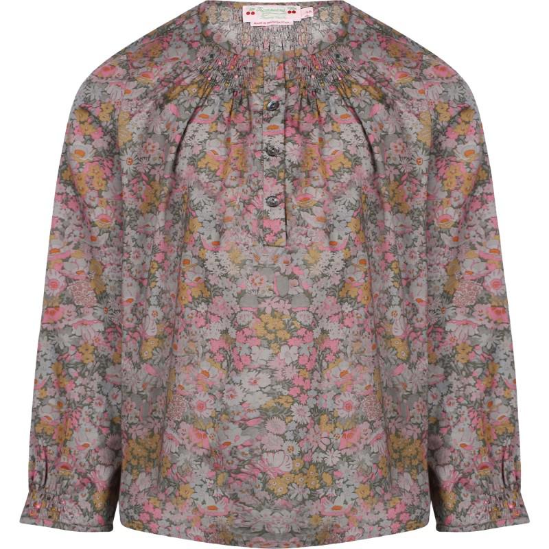 Liberty floral print blouse and ruffles midi skirt set in grey green and cream商品第2张图片规格展示