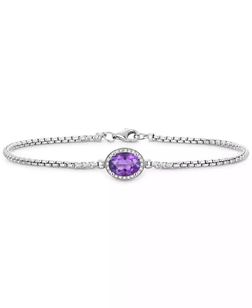 商品Macy's|Amethyst (1-1/10 ct. t.w.) & Lab-Grown White Sapphire (1/10 ct. t.w.) Halo Link Bracelet in Sterling Silver (Also in Blue Topaz, Citrine & Mystic Topaz),价格¥524,第1张图片