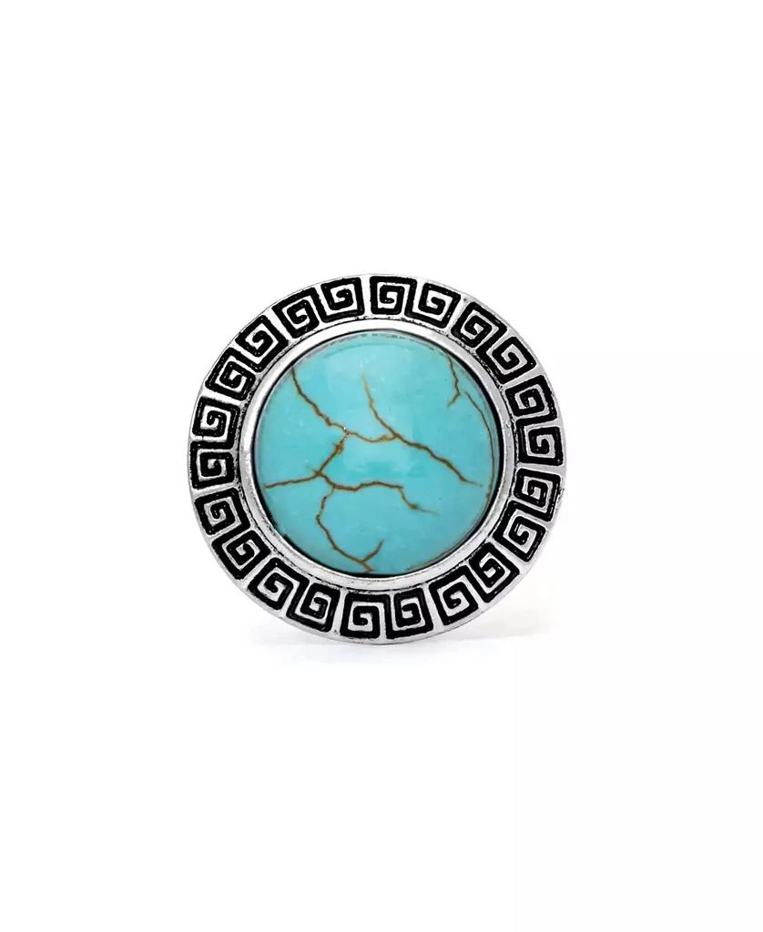 商品Macy's|Simulated Turquoise in Silver Plated Round Greek Key Adjustable Ring,价格¥94,第2张图片详细描述