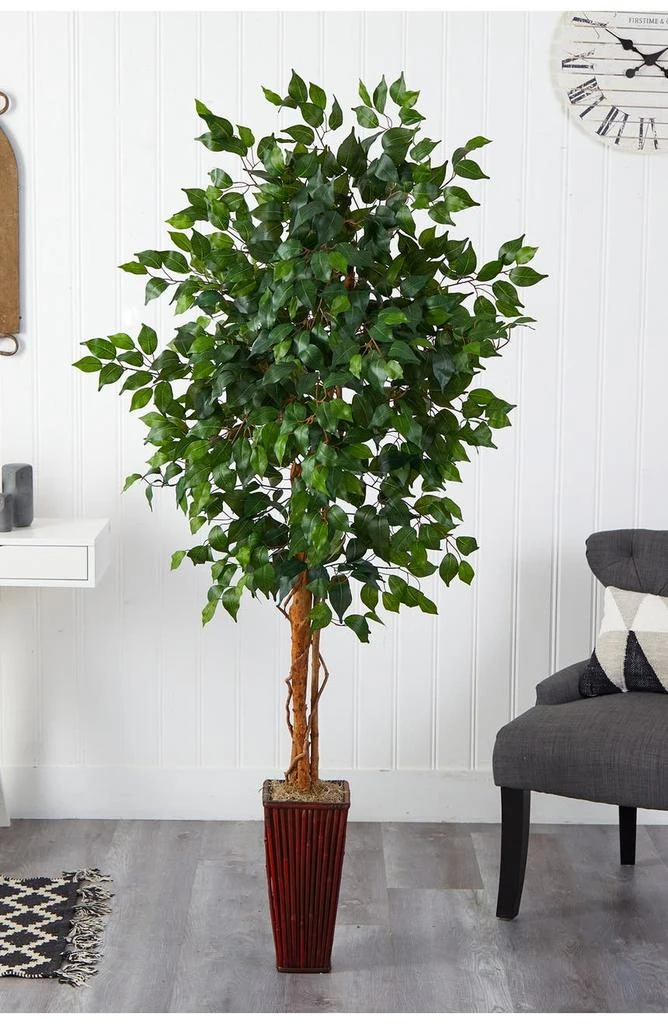 商品NEARLY NATURAL|6ft. Ficus Tree with Bamboo Planter,价格¥1066,第3张图片详细描述