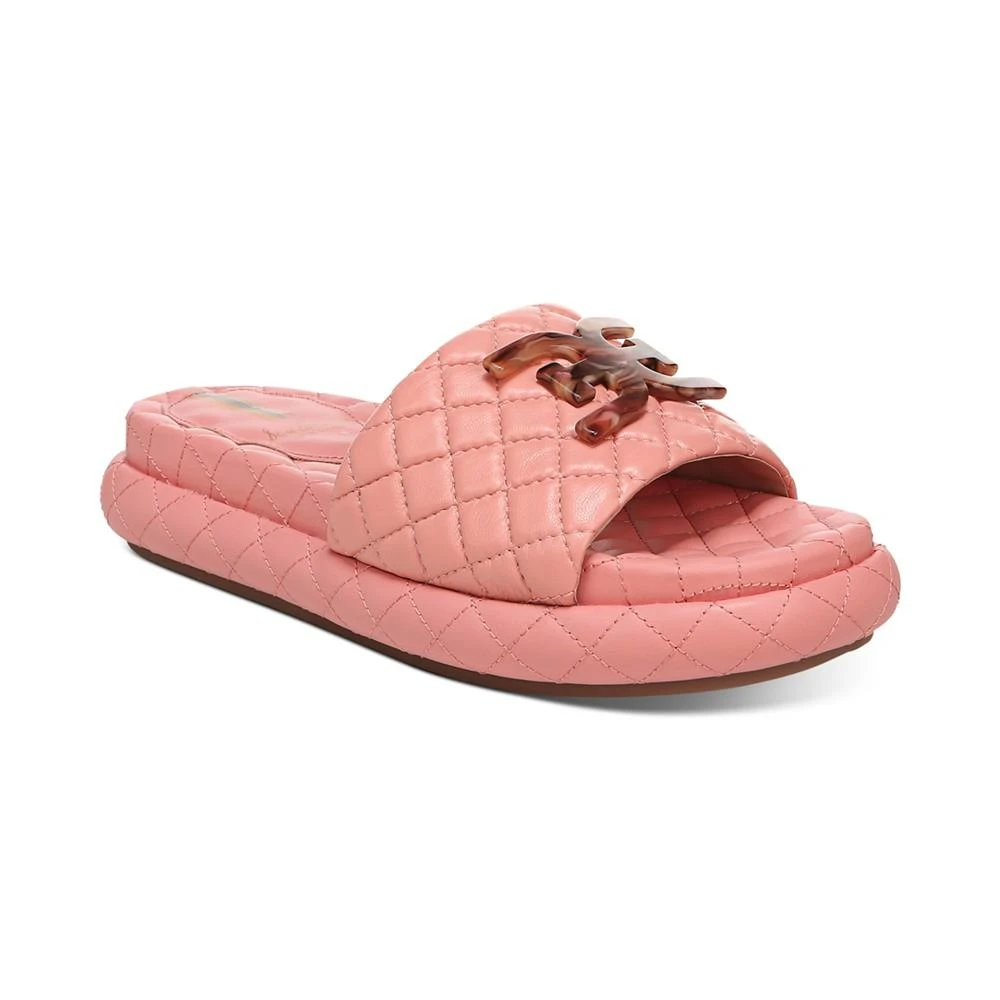 商品Sam Edelman|Women's Karinda Quilted Emblem Slide Sandals,价格¥864,第1张图片