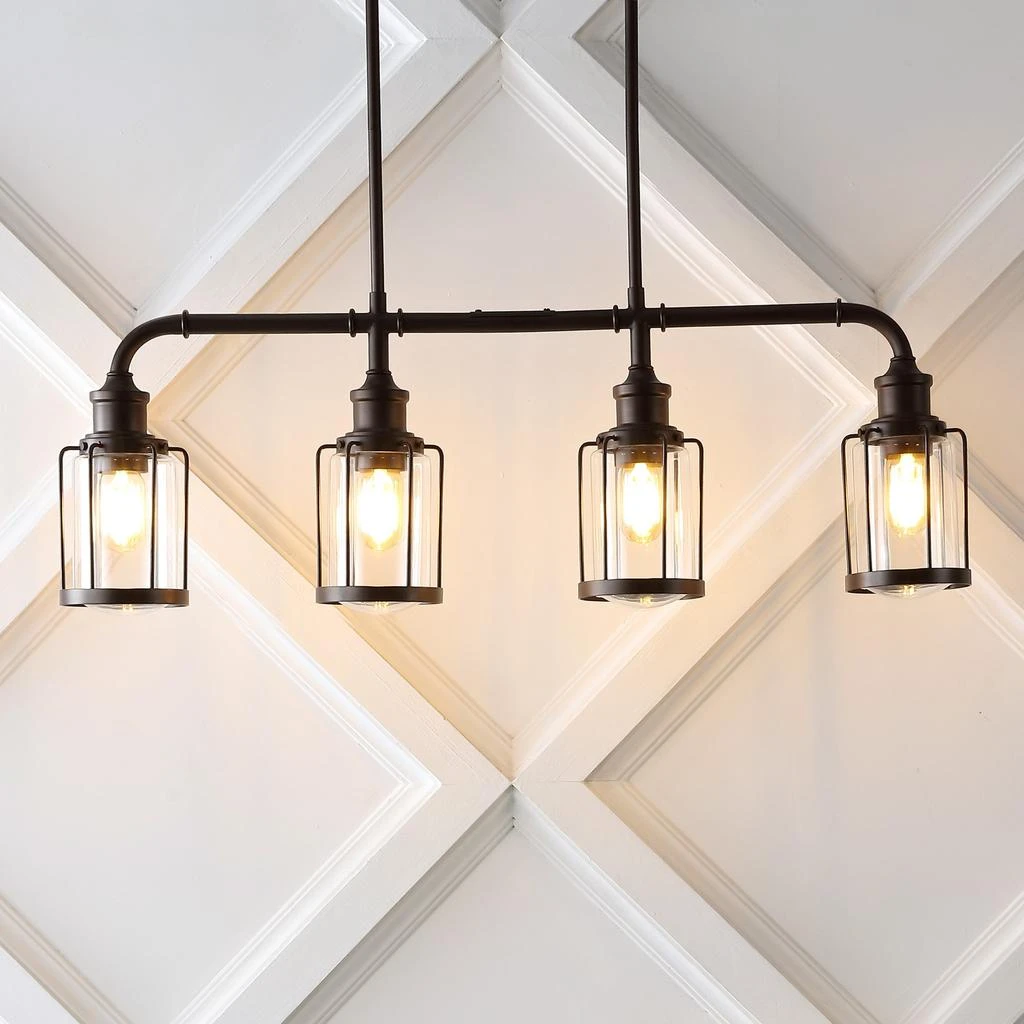 商品JONATHAN Y|Abbott 34" 4-Light Farmhouse Industrial Iron/Glass Linear LED Pendant,价格¥1278,第3张图片详细描述