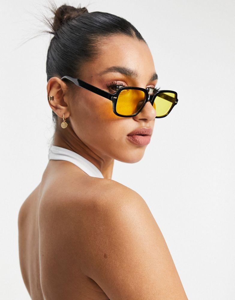 ASOS DESIGN square sunglasses in black with yellow lens商品第2张图片规格展示