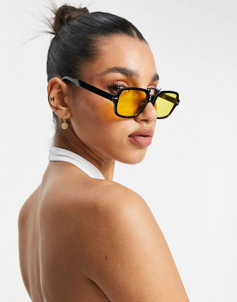 商品ASOS|ASOS DESIGN square sunglasses in black with yellow lens,价格¥90,第2张图片详细描述