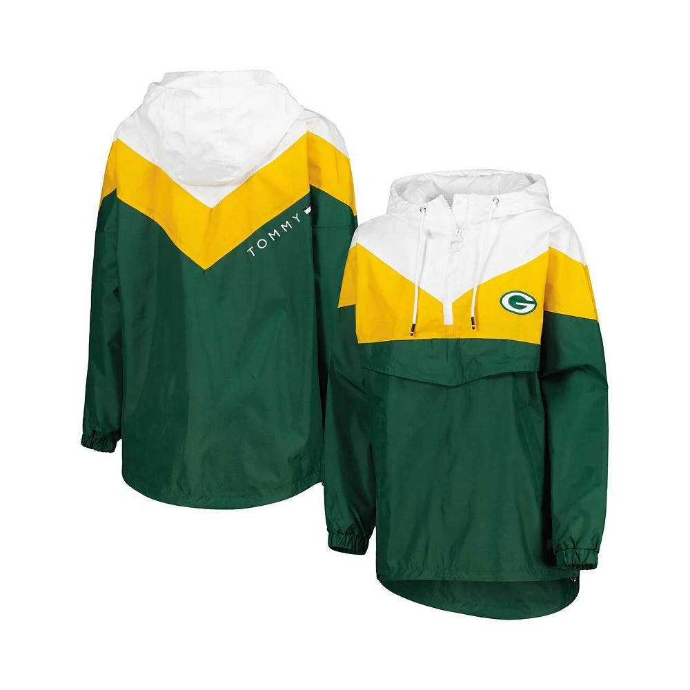 商品Tommy Hilfiger|Women's White, Gold Green Bay Packers Staci Half-Zip Hoodie Windbreaker Jacket,价格¥714,第1张图片