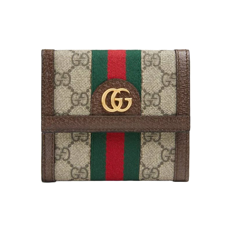 商品Gucci|GUCCI/古驰 新款Ophidia GG系列 女士棕色GG Supreme帆布皮革翻盖钱包 52317396IWG8745,价格¥4489,第1张图片