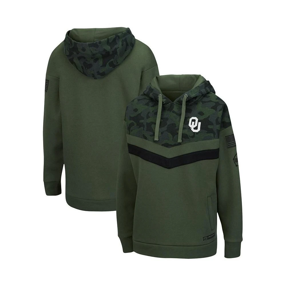 商品Colosseum|Women's Olive and Camo Oklahoma Sooners OHT Military-Inspired Appreciation Extraction Chevron Pullover Hoodie,价格¥338,第1张图片