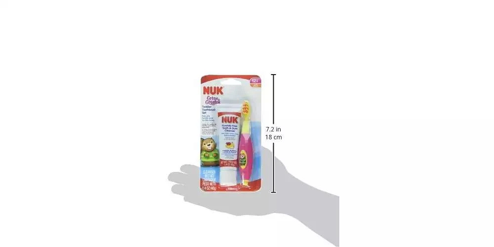 商品NUK|Toddler Grins & Giggles Toothbrush & Cleanser Set, Girl, Pink,价格¥97,第3张图片详细描述