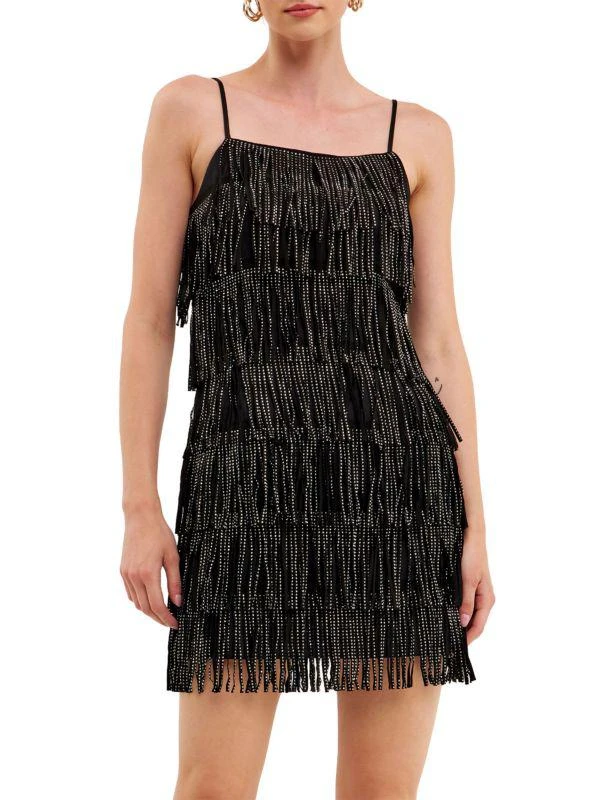 商品Endless Rose|Embellished Suede Fringe Mini Dress,价格¥300,第1张图片