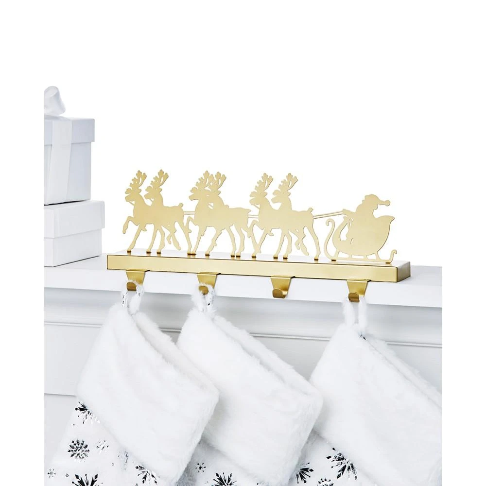 商品Holiday Lane|Christmas Cheer Gold-Tone Iron Santa with Reindeer Multi Hook Stocking Holder, Created for Macy's,价格¥688,第3张图片详细描述