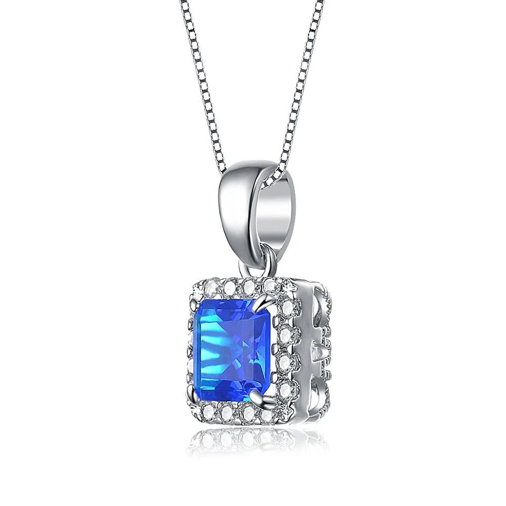 商品Genevive|Sterling Silver White Gold Plating Cubic Zirconia Asscher Cut Drop Pendant,价格¥469,第2张图片详细描述