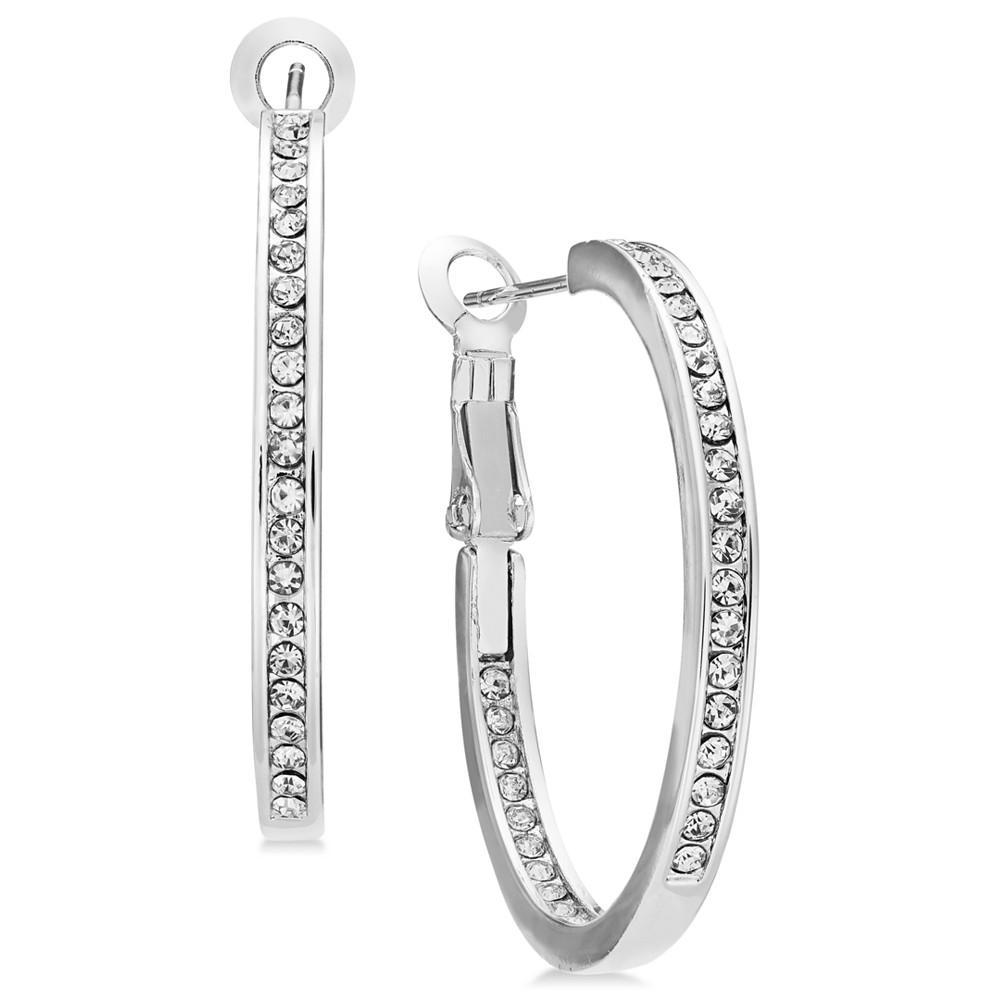 商品Essentials|Medium Crystal Inside Out Medium Hoop Silver Plate Earrings,价格¥74,第1张图片