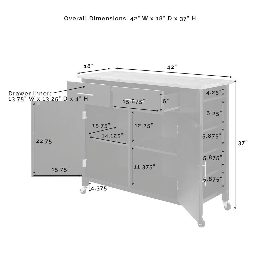 商品Crosley Furniture|Savannah Wood Top Full-Size Kitchen Island/Cart Black/Natural,价格¥2776,第4张图片详细描述