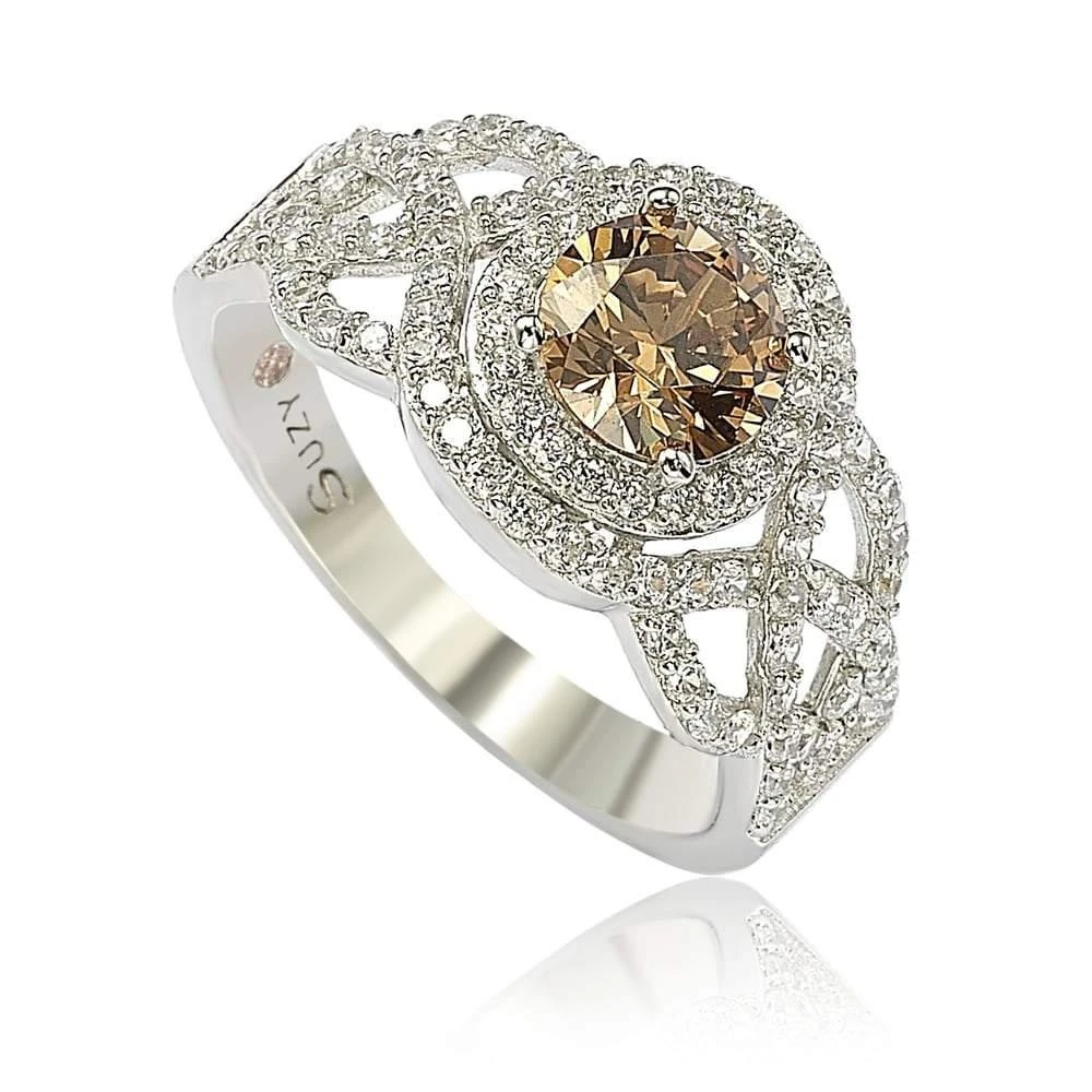 商品Suzy Levian|Sterling Silver Brown Cubic Zirconia Crossover Bridal Ring,价格¥1164,第1张图片