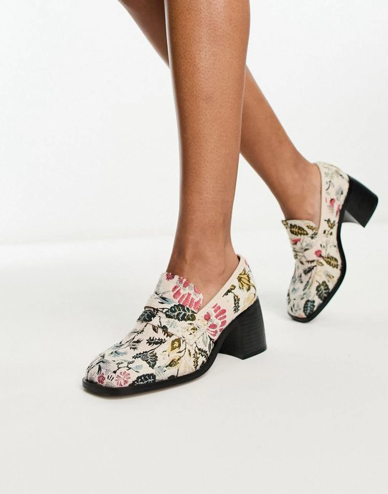 商品ASOS|ASOS DESIGN Substitute smart mid heeled loafers in tapestry,价格¥193,第1张图片